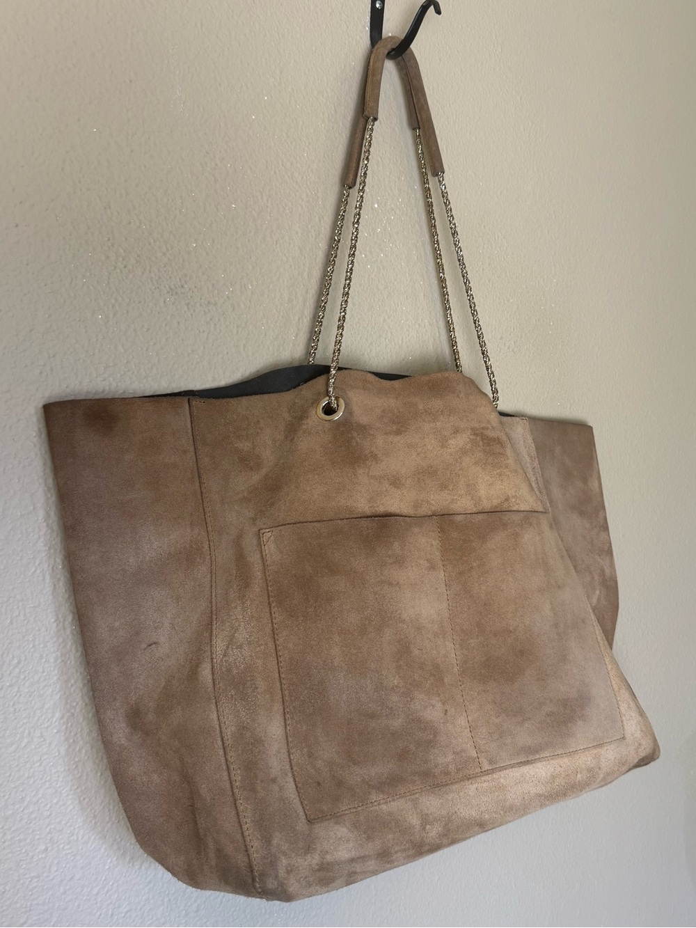 Sezane Gaby Suede Leather Oversized Tote Bag in Light Camel Brown *PROJECT BAG* - Picture 3 of 11